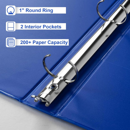 CIXILDTS 1-Inch Round Ring Binders, Standard 3 Ring Binder Fit Letter Size Paper, Presentation View Binders, 6 Packs, Assorted