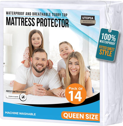 Twin Size Mattress Protector Waterproof, Premium 200 GSM Terry Mattress Cover, Soft & Breathable Bed Cover, Fitted Sheet Style Stretchable Deep Pockets 15" by Utopia Bedding (White)