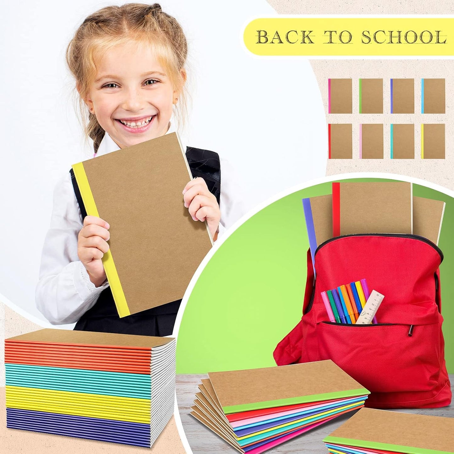 Handepo 100 Pack A5 Composition Notebooks 72 Pages/36 Sheets Ruled Lined Composition Kraft Notebooks Bulk Soft Cover Journals Travel Memo for Students Classroom Office Supplies(a5, Colourful)