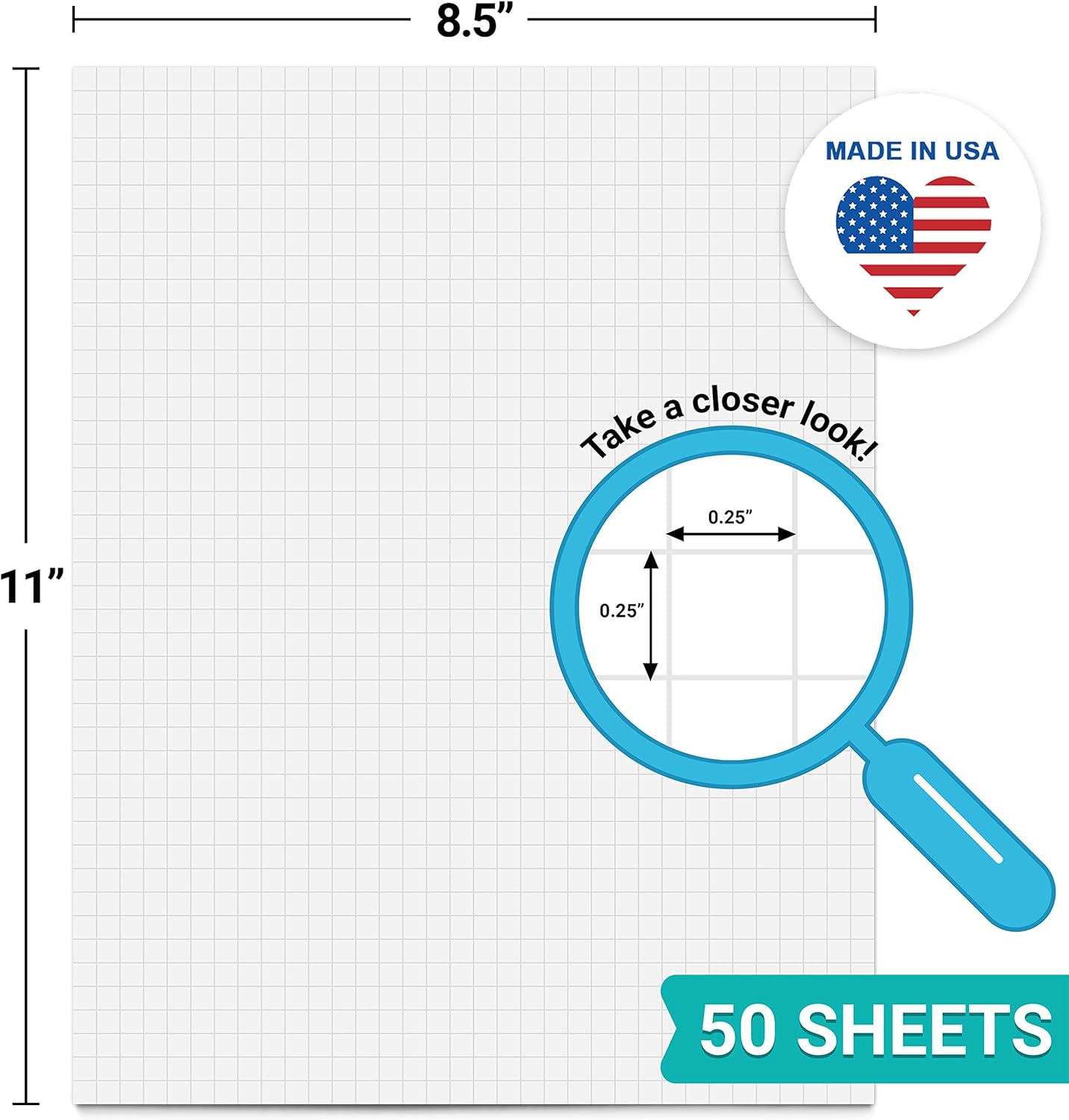 321Done Graph Paper Notepad - 50 Sheets (5.5" x 8.5") - 0.20" Grid Planning Note Pad - Thick Premium Paper - Made in USA - Plain White