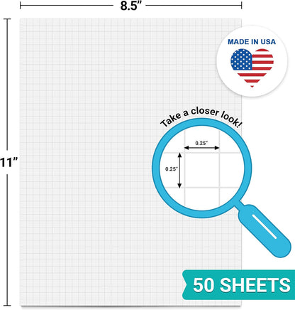 321Done Graph Paper Notepad - 50 Sheets (5.5" x 8.5") - 0.20" Grid Planning Note Pad - Thick Premium Paper - Made in USA - Plain White