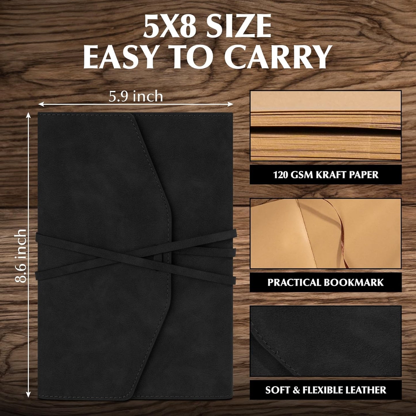 MINICAGIE Journal Notebook for Men Women Gifts Hardcover Leather Mens Journals for Writing 288 Pages 100 Gsm Paper Thick Journaling Notebooks for Work Diary, 5.7x8.3 In, Blue