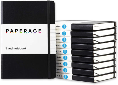 PAPERAGE Lined Journal Notebook, (Black), 160 Pages, Medium 5.6 in x 8 in - 100 GSM Thick Paper – Hardcover Journaling Notebook for Work, School & Note Taking