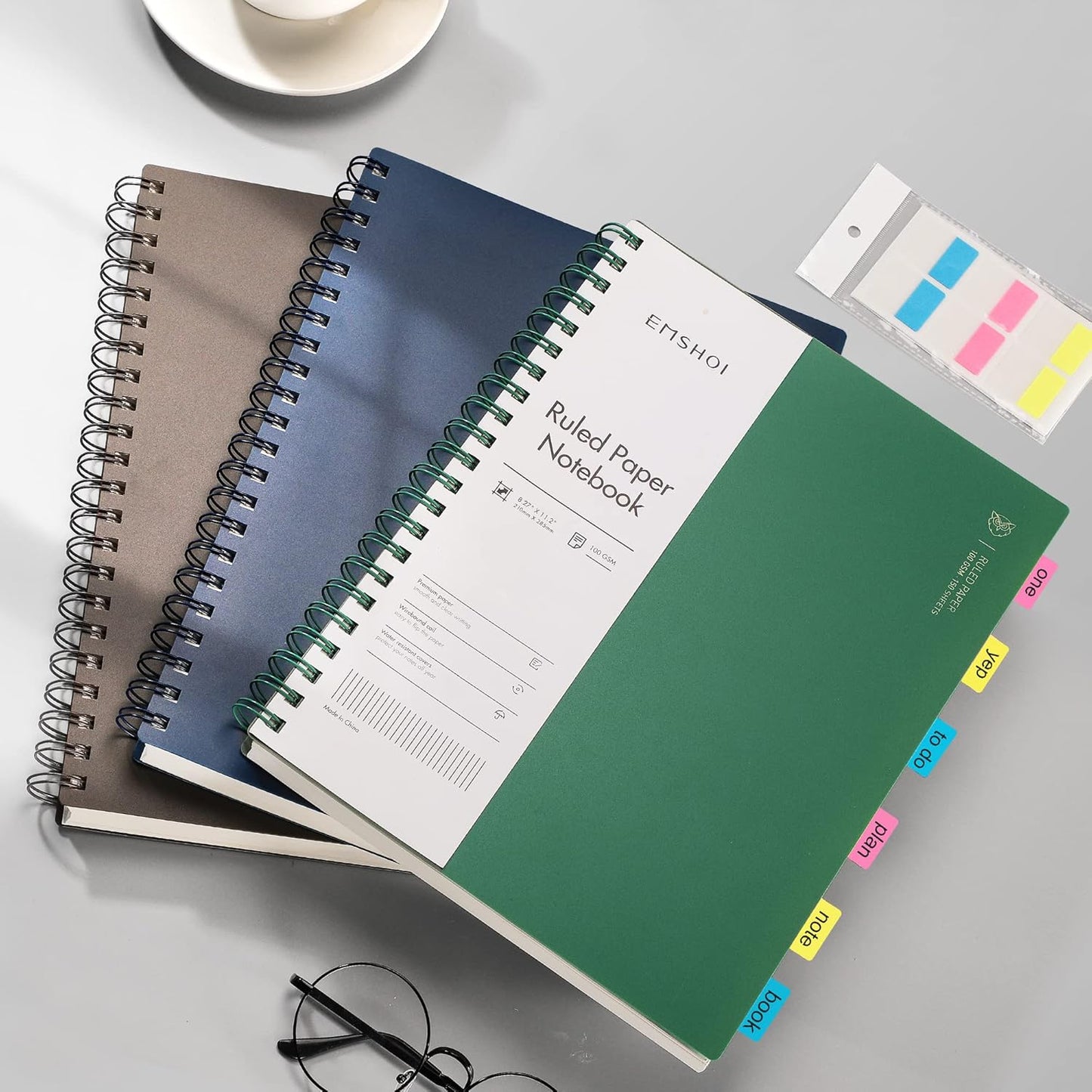 EMSHOI A5 Spiral Notebook College Ruled Lined Journal, Small 5.7" X 8.22", 300 Pages/150 Sheets, 100gsm Thick Paper, Waterproof Hardcover, for Office School Women Men Work Writing Notes, Blue