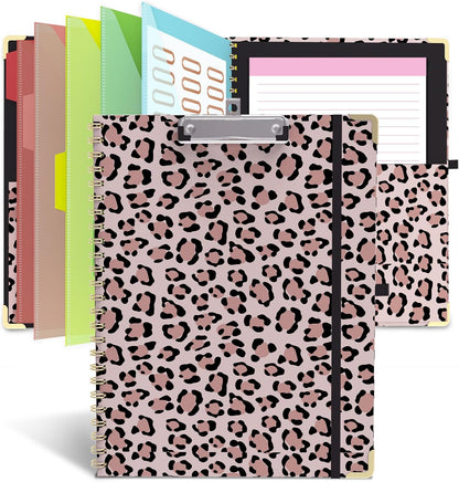 Clipboard Folio with Storage 8.5 X 11 Padfolio Notebook, Clipboards with Notepad Spiral with 10 Pockets and 5 Folders Nursing Teacher School Essentials (Pink Floral)