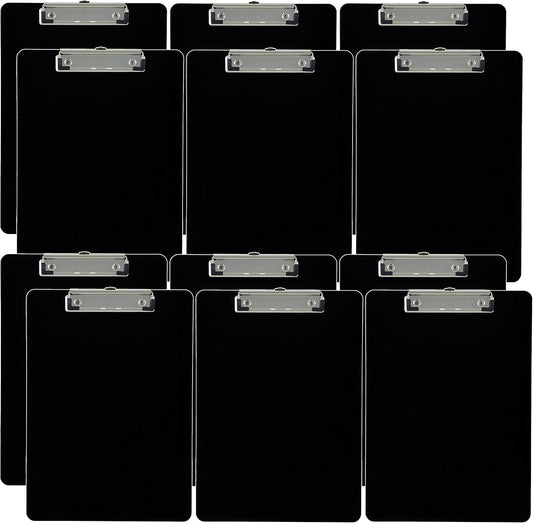Trade Quest Plastic Clipboard Opaque Color Letter Size Low Profile Clip (Pack of 12) (Black)
