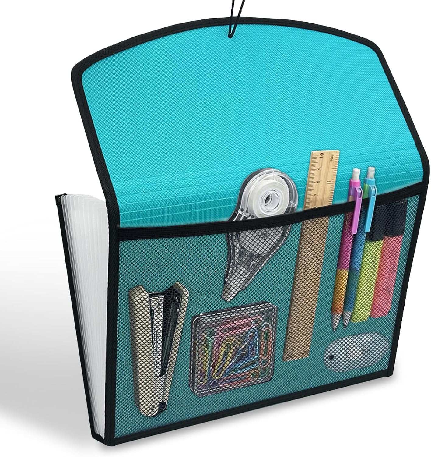 H4D 13-Pocket Accordion File Organizer with Mesh Pocket, Expanding File Folder with Tabs, Expandable Document Organizer for Home Office School, Letter Size, Teal