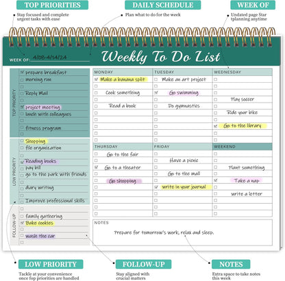 Kamoy Weekly To Do List Notepad with 52 Undated Sheets（8.5"×11"）- Undated Weekly Desk Planner Organizer for Work Home School Office Supplies