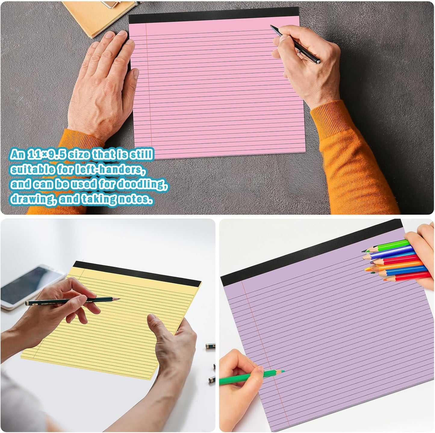 gisgfim 4 Pack 11" x 9.5" Legal Pads College Ruled Notepad Landscape Notebook 80 GSM Horizontal Lined Notebook Writing Pads Aesthetic Legal Pad for School Office Business (Pastel)