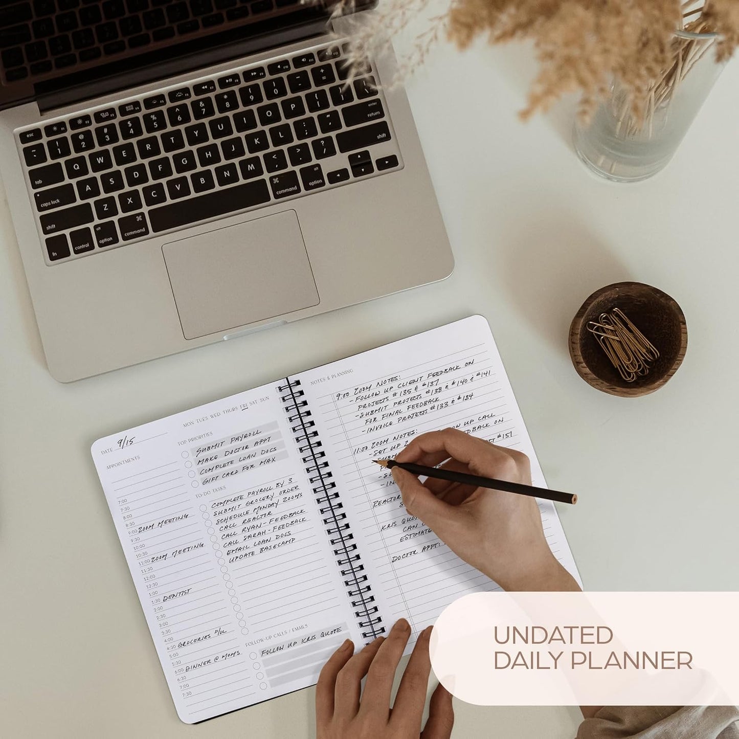 Beautiful Daily Planner And Notebook With Hourly Schedule - Aesthetic Spiral To do List Notepad to Easily Organize Your Tasks And Appointments - Stylish Book And School Or Office Supplies For Women