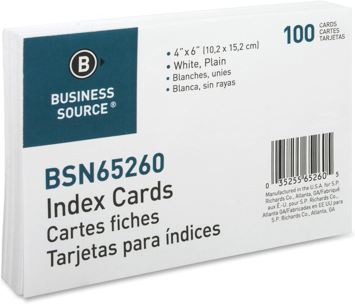Business Source Plain Index Cards, White, 5 X 8