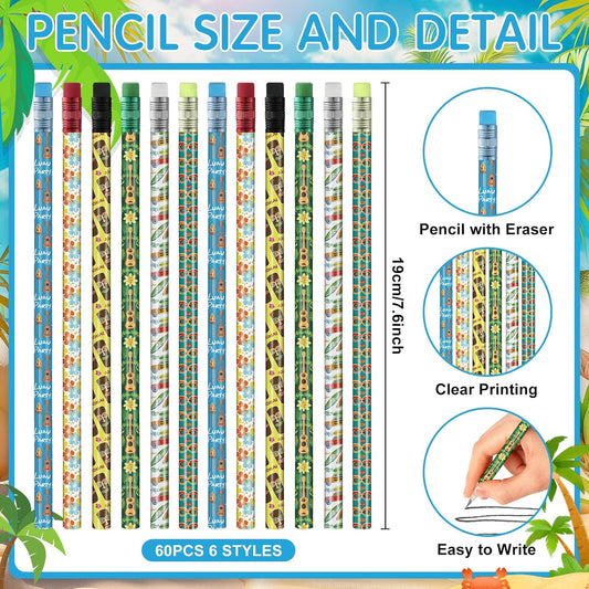 Tenceur 200 Pcs Hawaiian Ocean Themed Wooden Pencils with Erasers Bulk Summer Colorful Pencils Assorted Tropical Luau Party Favors for Teachers Classroom Rewards Supplies