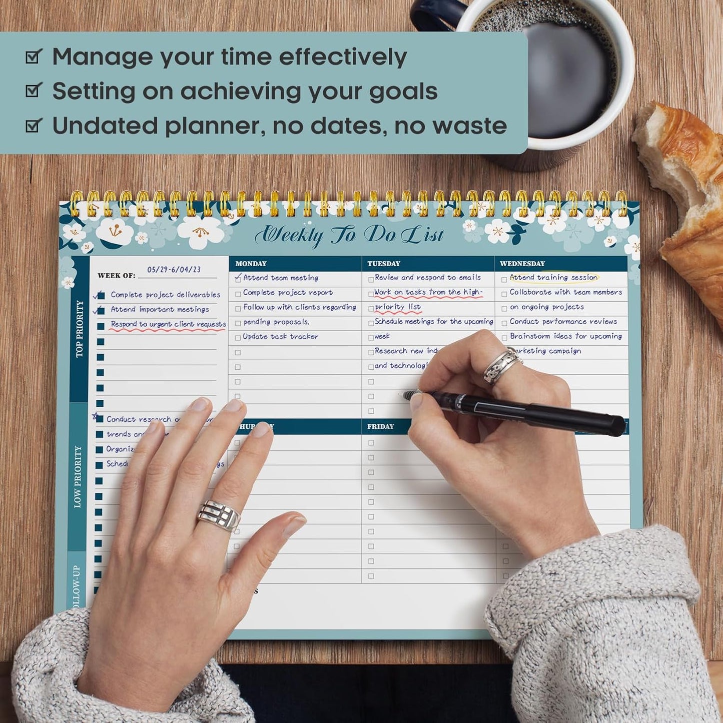 Taja Weekly To Do List Notepad with 52 Undated Sheets（8.5"×11"）- Weekly Desk Planner for Women & Man, Work and Home -1 Pack Violet Dream