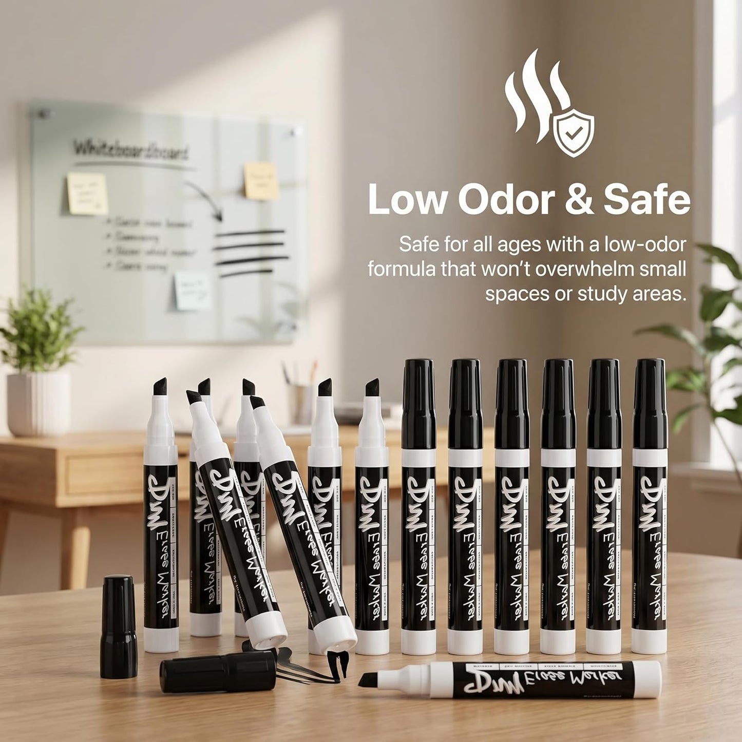 Volcanics Black Dry Erase Markers Low Odor Chisel Tip Whiteboard Markers Pack of 10