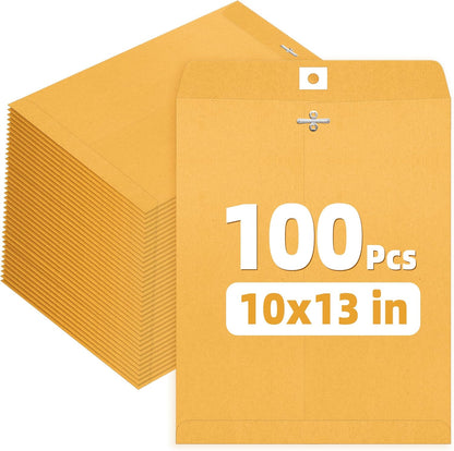 SUNEE Envelops, 9"x12" Brown Kraft Envelopes with Clasp Closure, 28-lb Paper Mailing Envelopes, 100 Count, Great for Filing, Storing or Mailing Documents