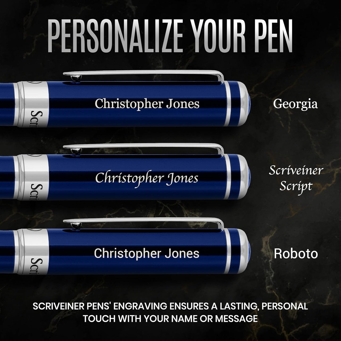 Scriveiner Midnight Blue Rollerball Pen - Stunning Blue Lacquer Luxury Pen, Chrome Finish, Schmidt Ink Refills, Men & Women, Professional, Executive Office, Nice Pen