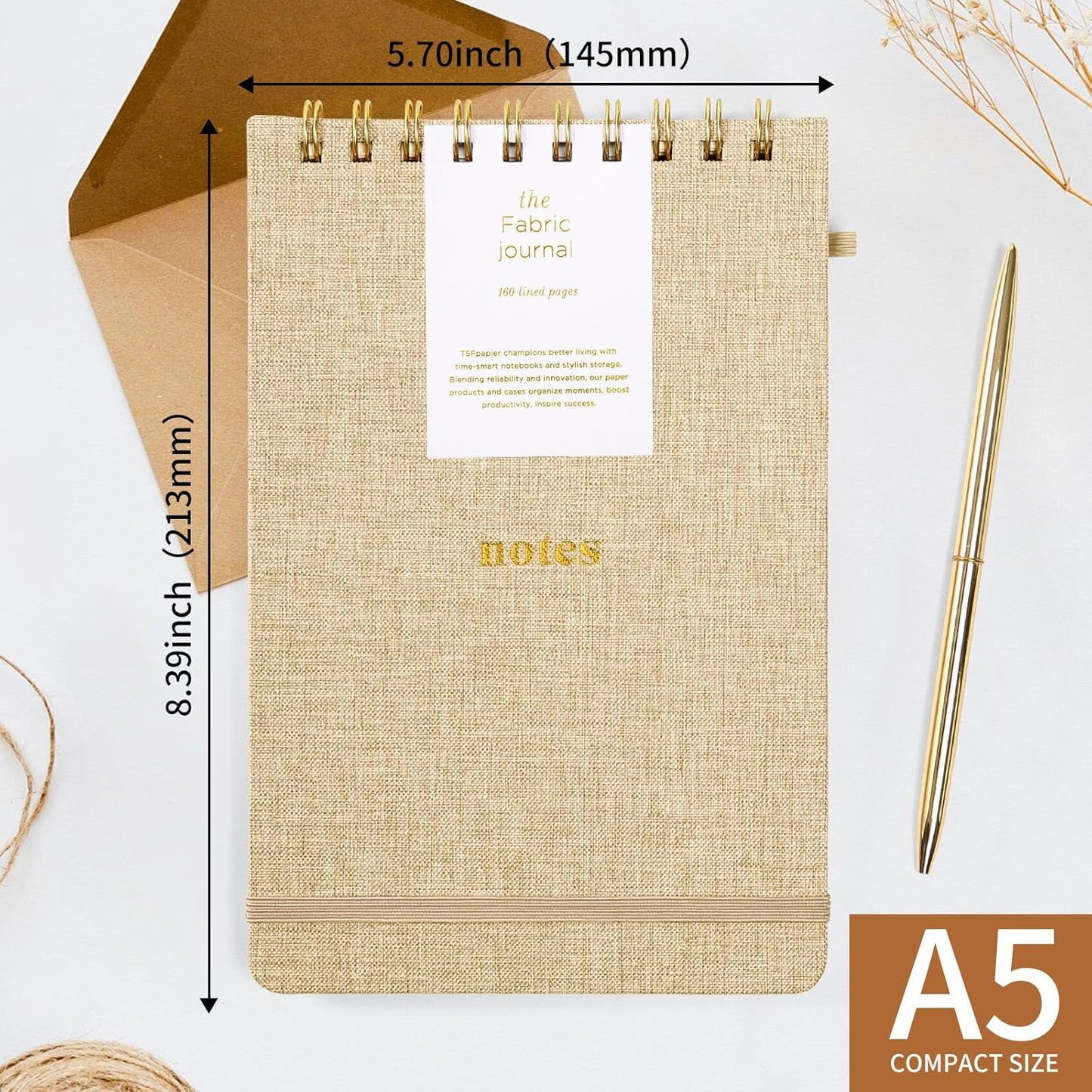 A5 Top Spiral Notebook – Hardcover Journal 160 Pages 100 GSM Thick Paper With Elastic Band & Pen Holder Steno Pads College Ruled Writing Notebooks for Work School Travel Pink