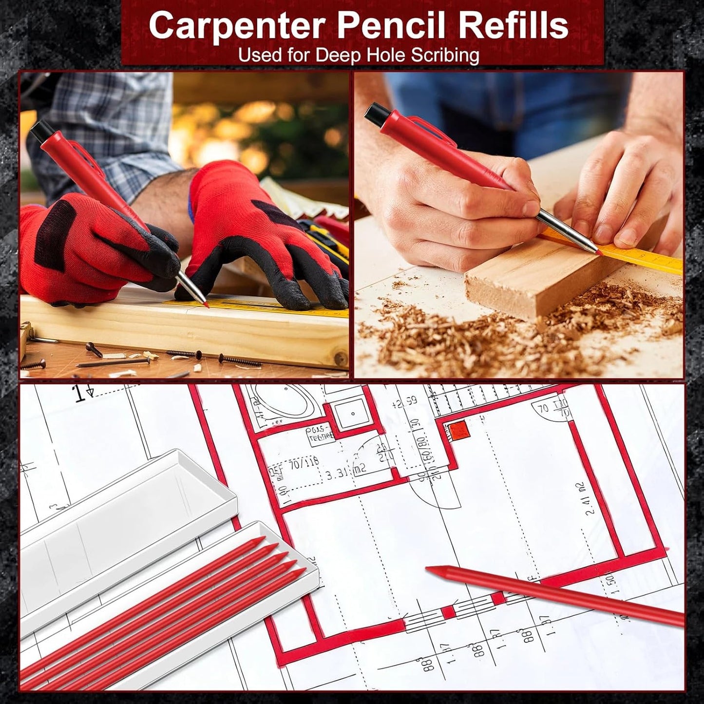 Zhehao 120 Pieces 2.8 mm Carpenter Pencils Lead Refills HB Refill for Construction Pencils Refills Mechanical for Writing Drawing Drafting Woodworking Construction(Black)