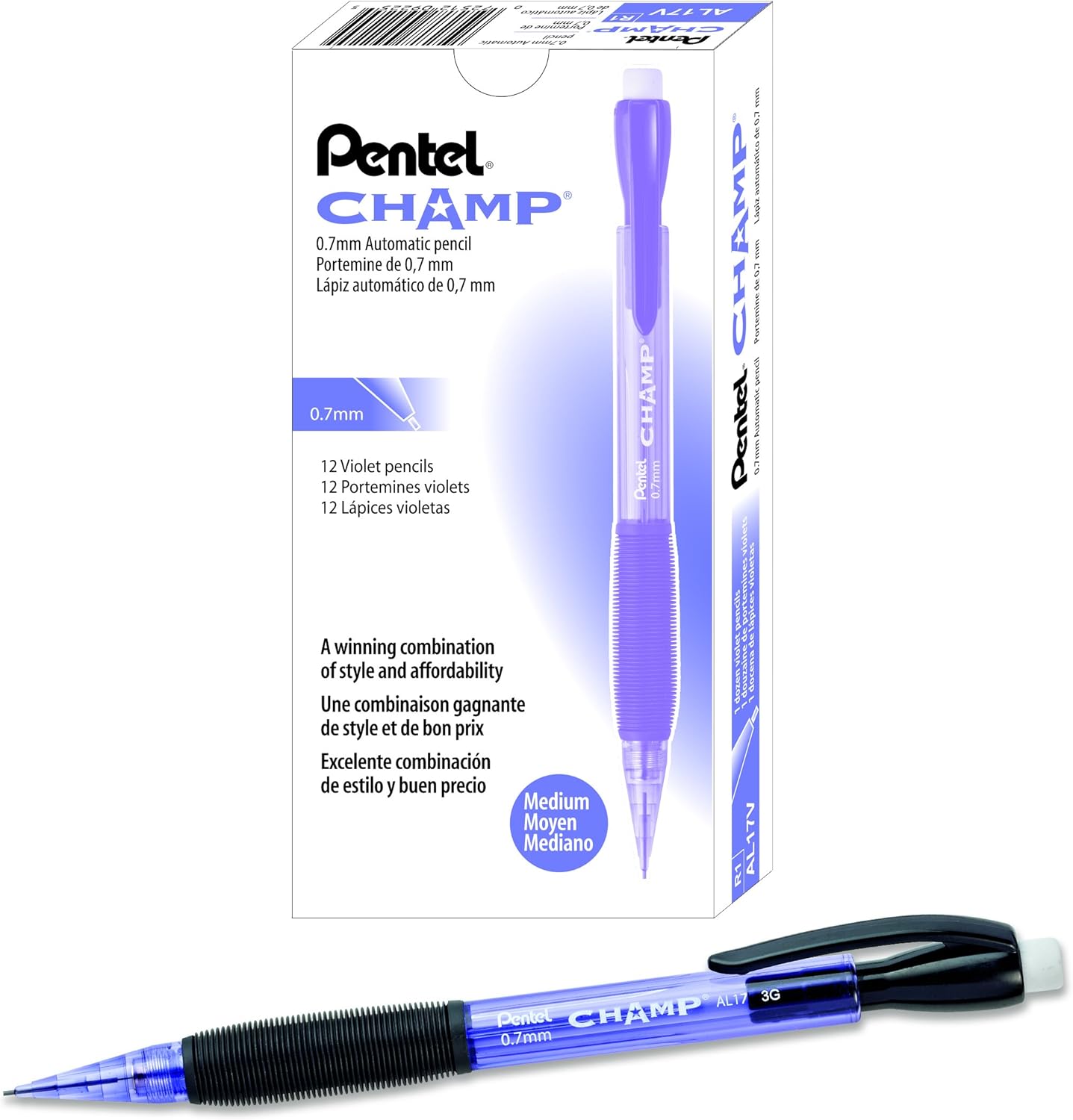 Champ Pentel Mechanical Pencil, 0.7 mm, Blue Barrel, Box of 12 (AL17C)