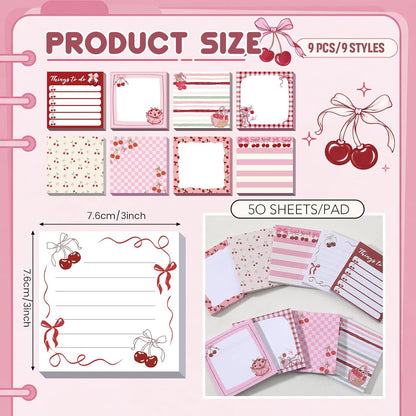 9 Pads Wildflower Sticky Notes 3x3 Inch Cute Self Stick Notepads Notes Adhesive Memo Pad Office Decor Gifts for Students School Teacher Meeting Office Supplies