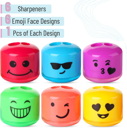 Mr. Pen- Pencil Sharpeners Manual, 48 Pack, Dual Hole, Smiley, Bulk Handheld Pencil Sharpener, Compatible with Standard and Jumbo Pencils, Snap-on Lid, Stainless Steel Blade, Back to School Supplies