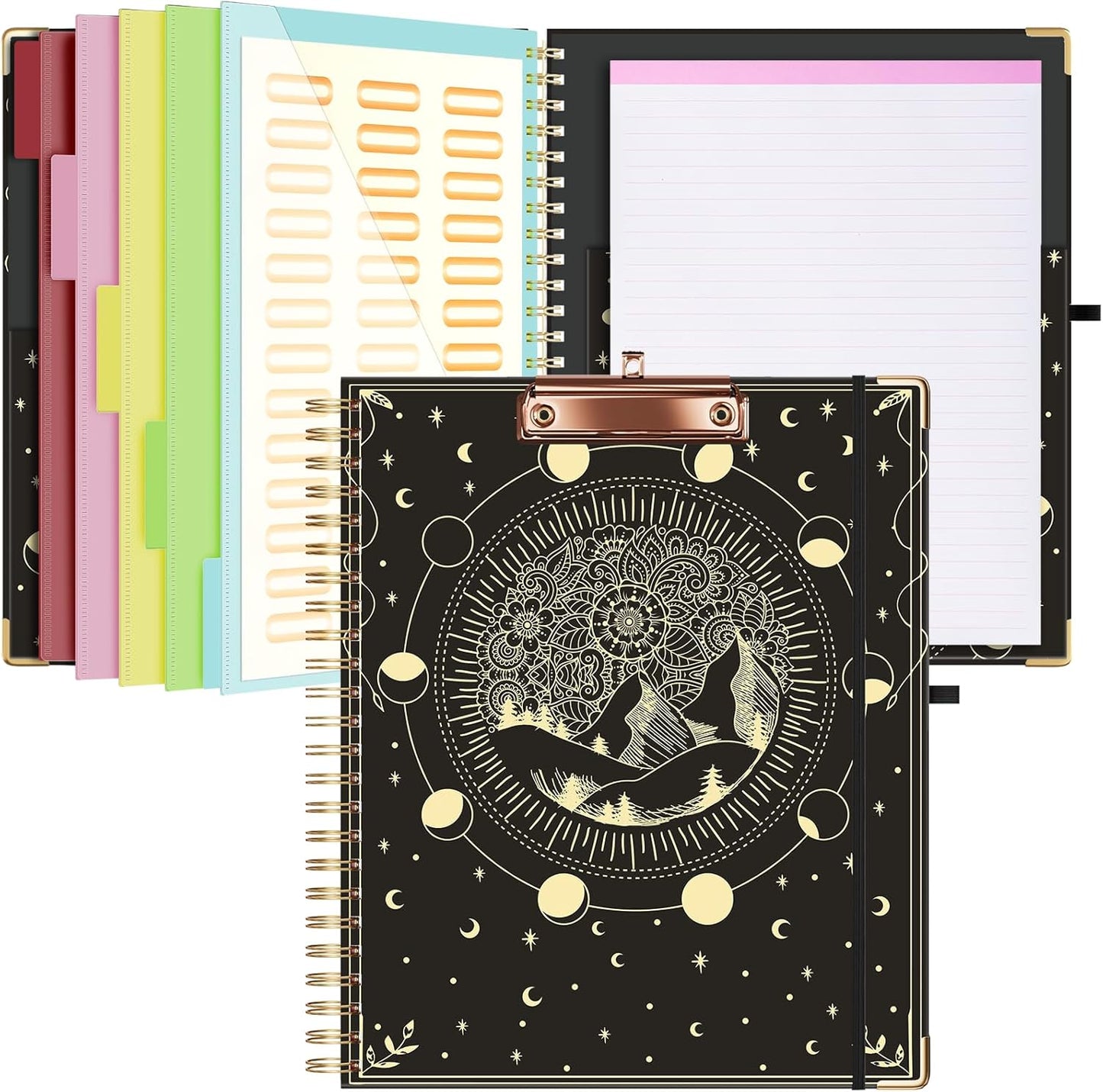 Ospelelf Clipboard with Storage 8.5 X 11，Padfolio Organizer, Spiral Portfolio Letter Size with Notepad, Pen Holder, 5 Extra Folder Divider Pages, Elastic Closure Nurse Office Essentials (Polka Dots)