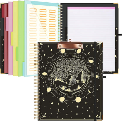 Ospelelf Clipboard with Storage 8.5 X 11，Padfolio Organizer, Spiral Portfolio Letter Size with Notepad, Pen Holder, 5 Extra Folder Divider Pages, Elastic Closure Nurse Office Essentials (Polka Dots)