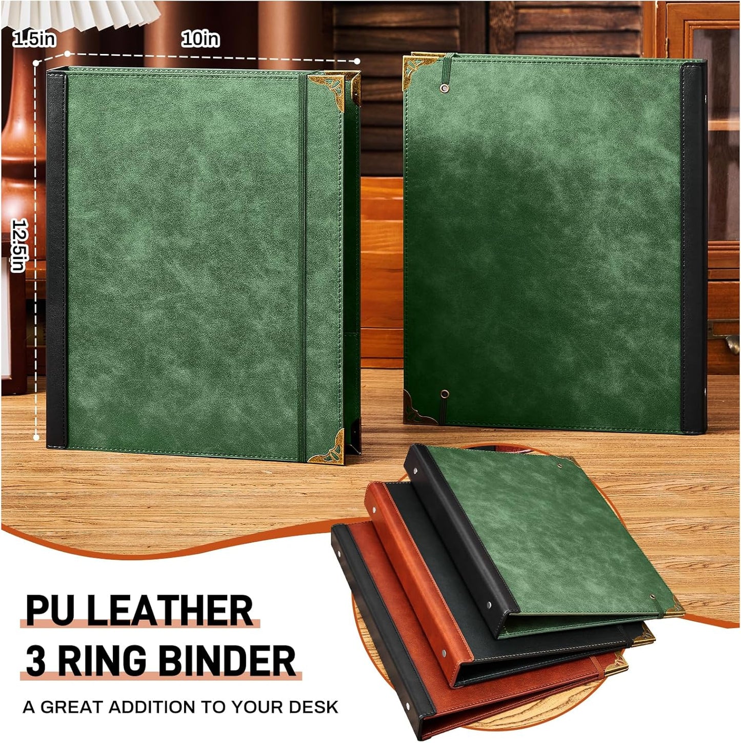 Ovesmusl Leather 3 Ring Binder 1 Inch Round Ring Binder Fits 200 Sheets 8.5"x11" Letter Size Paper, Wedding Family History Notebook Cover Loose Leaf Organizer, Brown