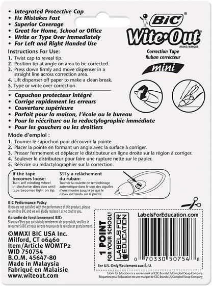 BIC Wite-Out Mini Twist Correction Tape, White, 2-Count (Pack of 4)