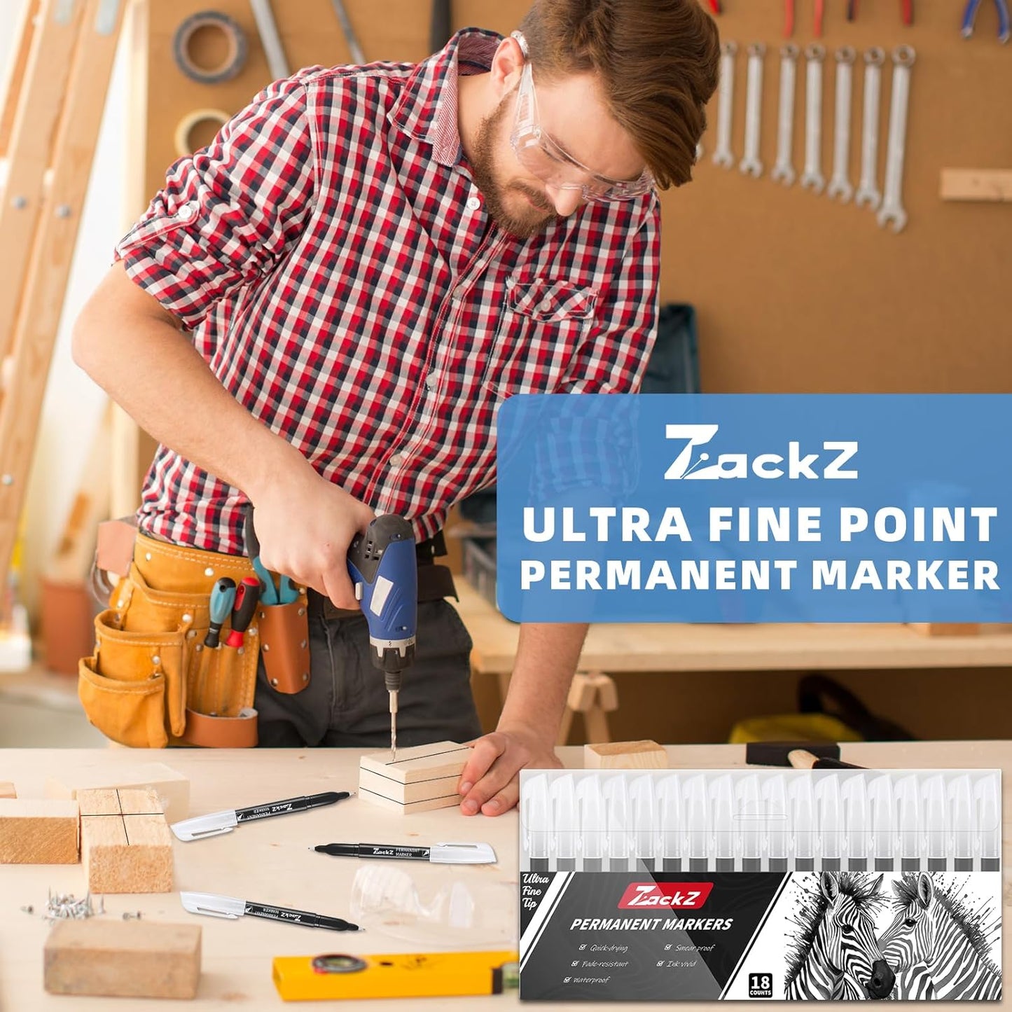 Ultra Fine Point Permanent Black Marker, 18 pack Permanent Markers, Permanent Markers Ultra Fine Tip 0.4 mm Tip, Waterproof & Fade-Proof Ink, Quick Drying, Writing on Paper, Plastic, Metal, Glas