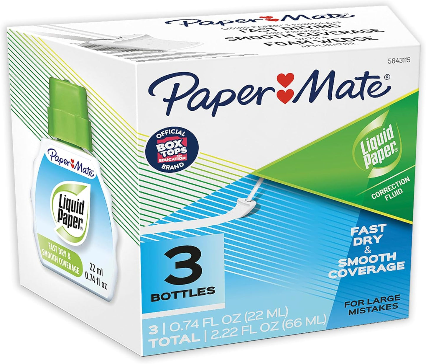 Paper Mate® Liquid Paper® Correction Fluid, Fast Dry & Smooth Coverage, White, Pack Of 3