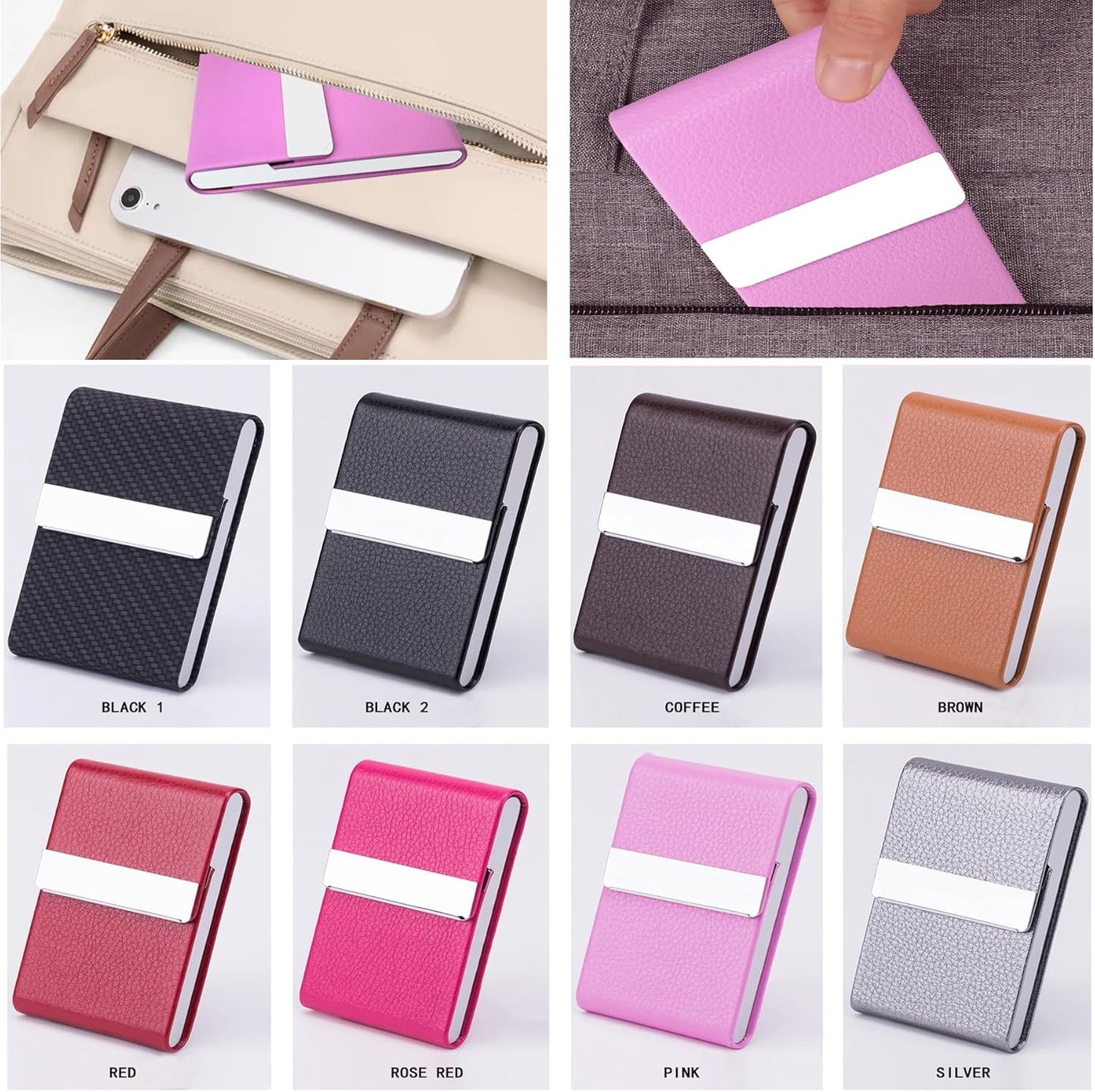 Business Card Holder with Ultra Slim Design,Business Card Case with Premium PU Leather,Suit Pocket Metal Card Holder for Women/Men,Professional Name Card Holder with Magnetic Shut (Black1)