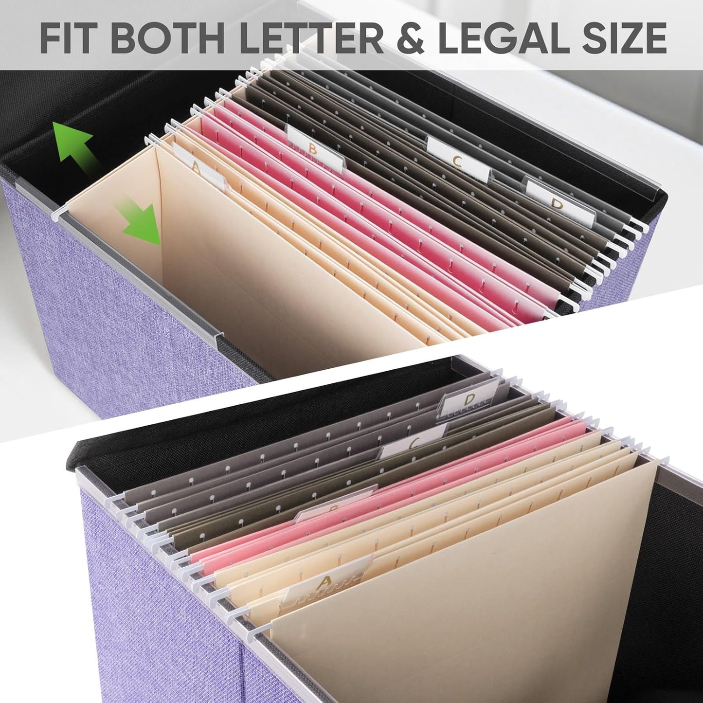 BALEINE File Organizer Box with Lid, Collapsible File Folder Organizer with Plastic Slide, Hanging File Folder Box for Office Document Storage (1 Pack, Black)