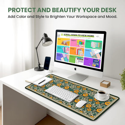 Large Mouse Pad for Desktop, Cute Desk Mat Pad Protector for Work & Gaming, Aesthetic Pretty Anti-Slip Laptop Blotter Cover for Office School Home Supplies, Wildflowers, 31.5" x 11.8"