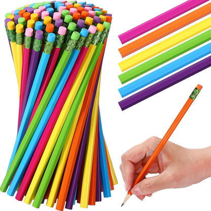 TecUnite 60 Pcs HB Pencils #2 Unsharpened Wood Cased Pencils with Eraser Hexagonal Pencil Cute Graphite No 2 Pen for Adults Gifts Exam School Office Sketching Learning (Wood Color, Silver)