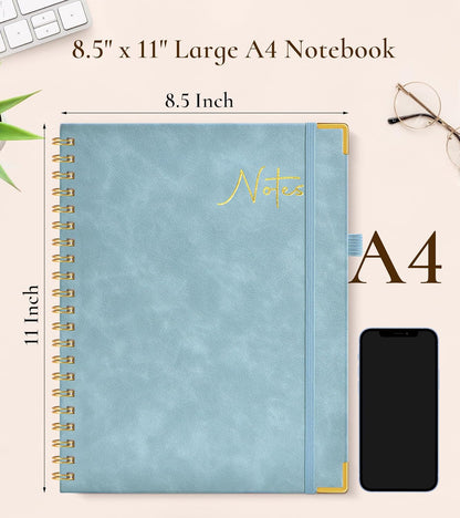 Hardcover Spiral Notebook Journal 8.5” x 11”, A4 Large Leather Notebooks for Women Men, Lined College Ruled Notebook, 50 Sheets/100 Pages, Spiral Bound Journals for Work School Note Taking, Green