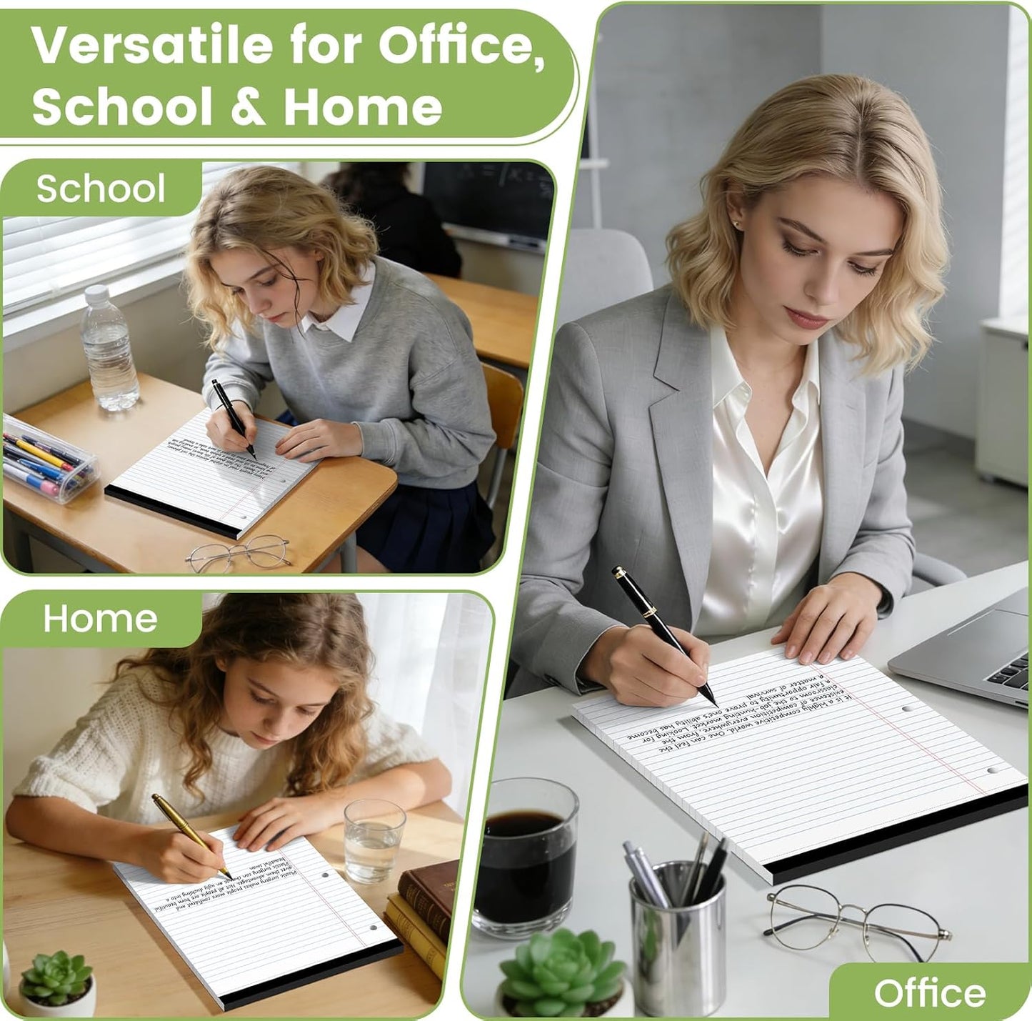 Legal Pads 8.5x11, White Notepads 8.5x11, Wide Ruled Lined with 3 Hole Punch, Loose Leaf Notebook Paper for 3 Ring Binders, 3 Pack, 30 Sheets/Pack, Perforate for School, Office, Home