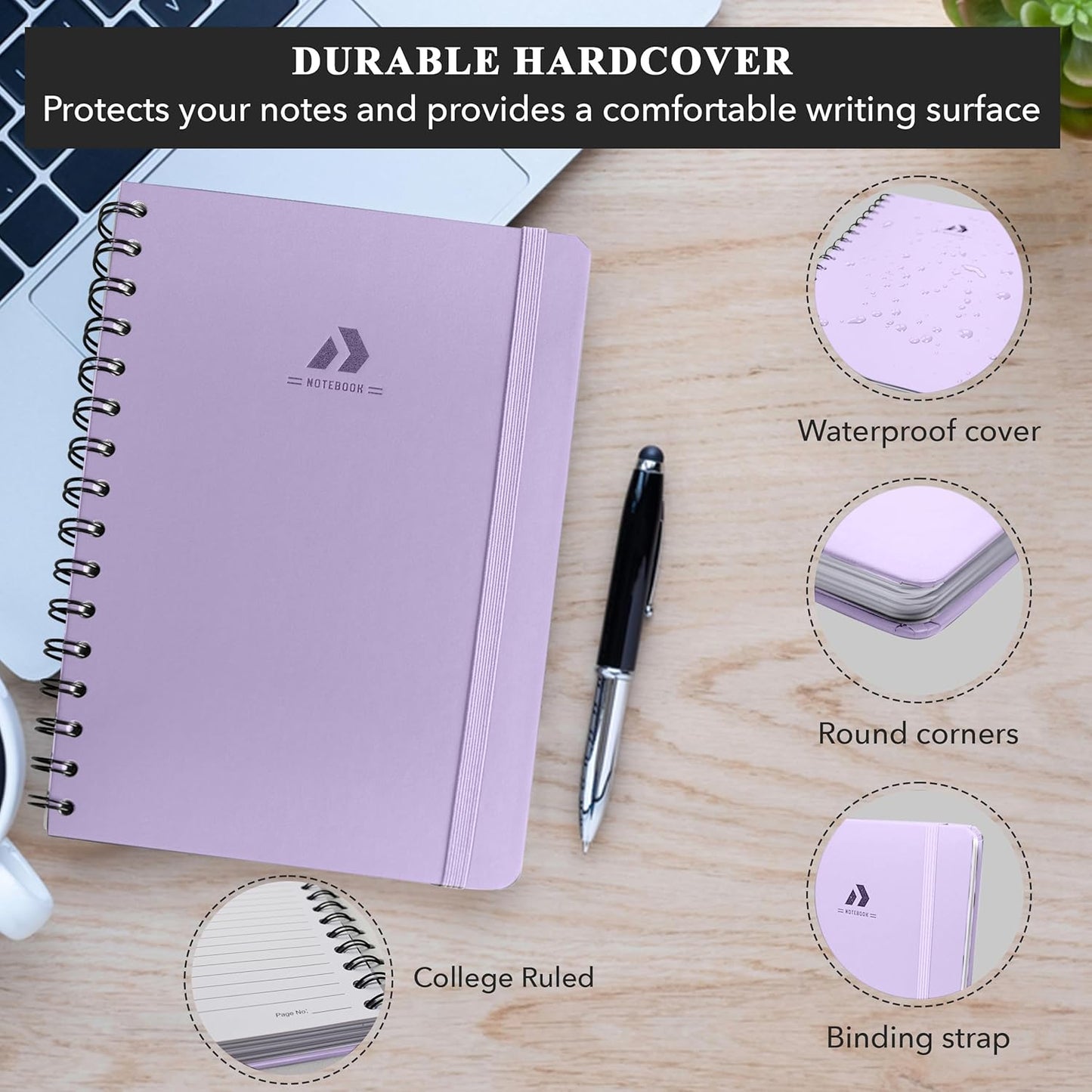 Nextnoid Lined Spiral Notebook Journal For Women & Men - A5(5.8" x 8.3") 170 Pages, Hardcover Notebooks for Work & Note Taking, College Ruled Journals for Writing - Grey