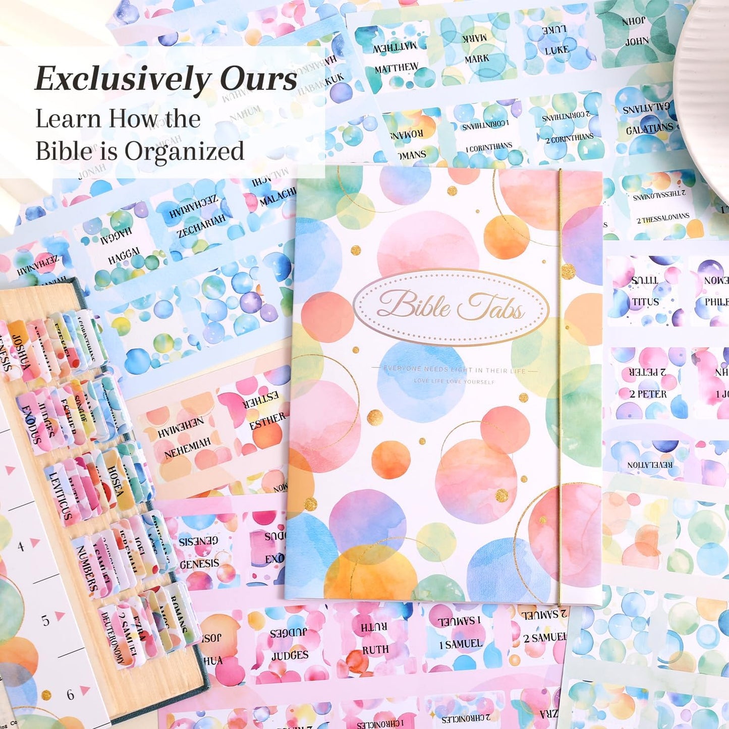 Laminated Bible Tabs, Gold Foil Embossed Lettering Bible Chapter Index Tabs for Women Men, Reposition Large Print Sticky Labels, Easy to Read and Apply, 105Chapters Labels for Easy Navigation (Black)