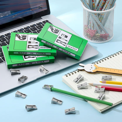 Fumete 96 Pcs Metal Mini Pencil Sharpeners Bulk Handheld Metal Pencil Sharpeners Single Hole Aluminum Alloy Manual Sharpener Bulk for School Office Stationery Classroom Supplies