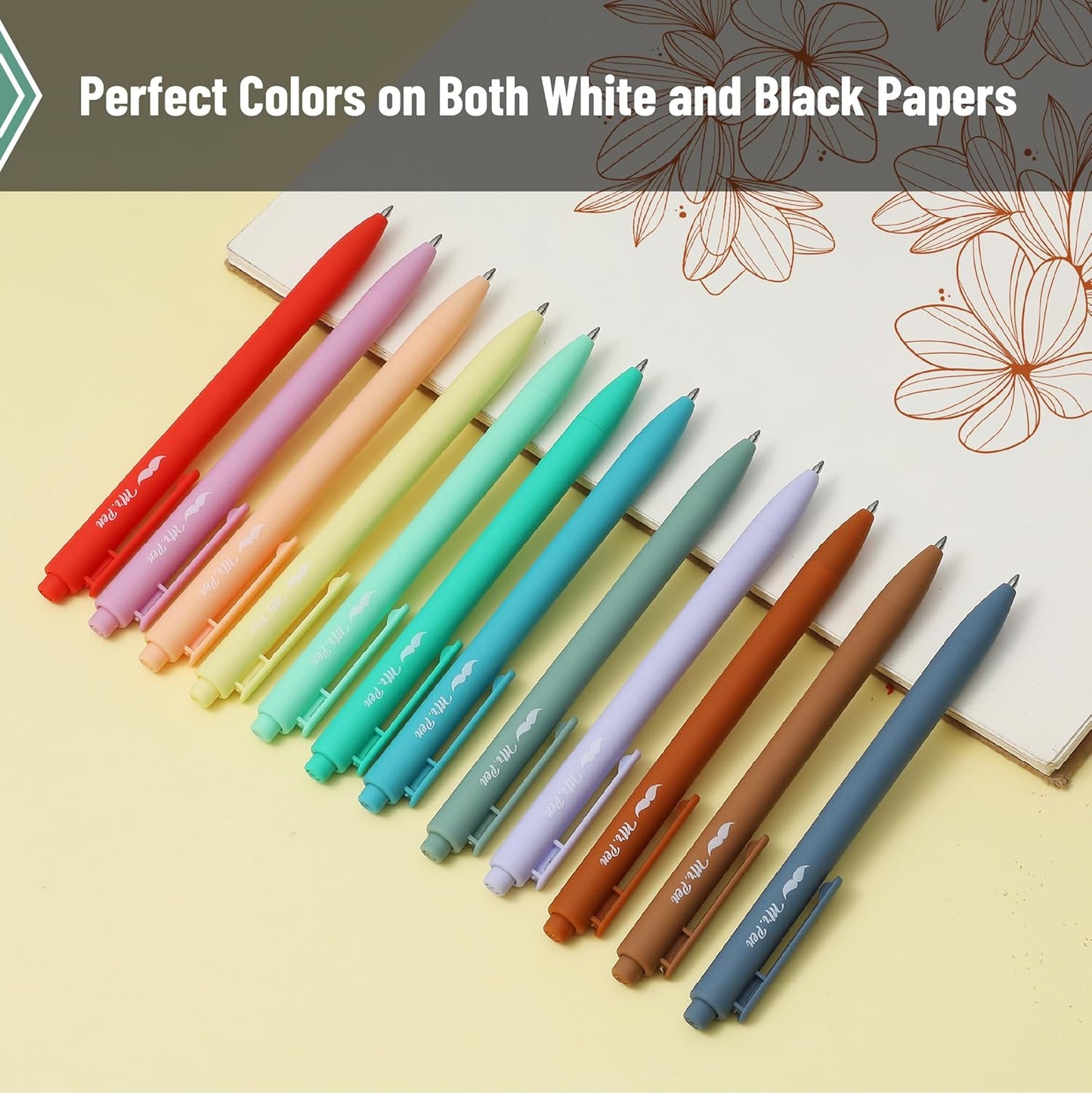 Mr. Pen- Retractable Gel Pens, 12 Pack, Colorful Ink, Fine Point 0.7mm, Fast Dry, Smooth Writing, Cute Pens for Drawing, Writing Planner and School Supplies