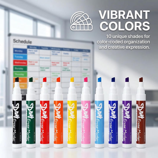Volcanics Black Dry Erase Markers Low Odor Chisel Tip Whiteboard Markers Pack of 10