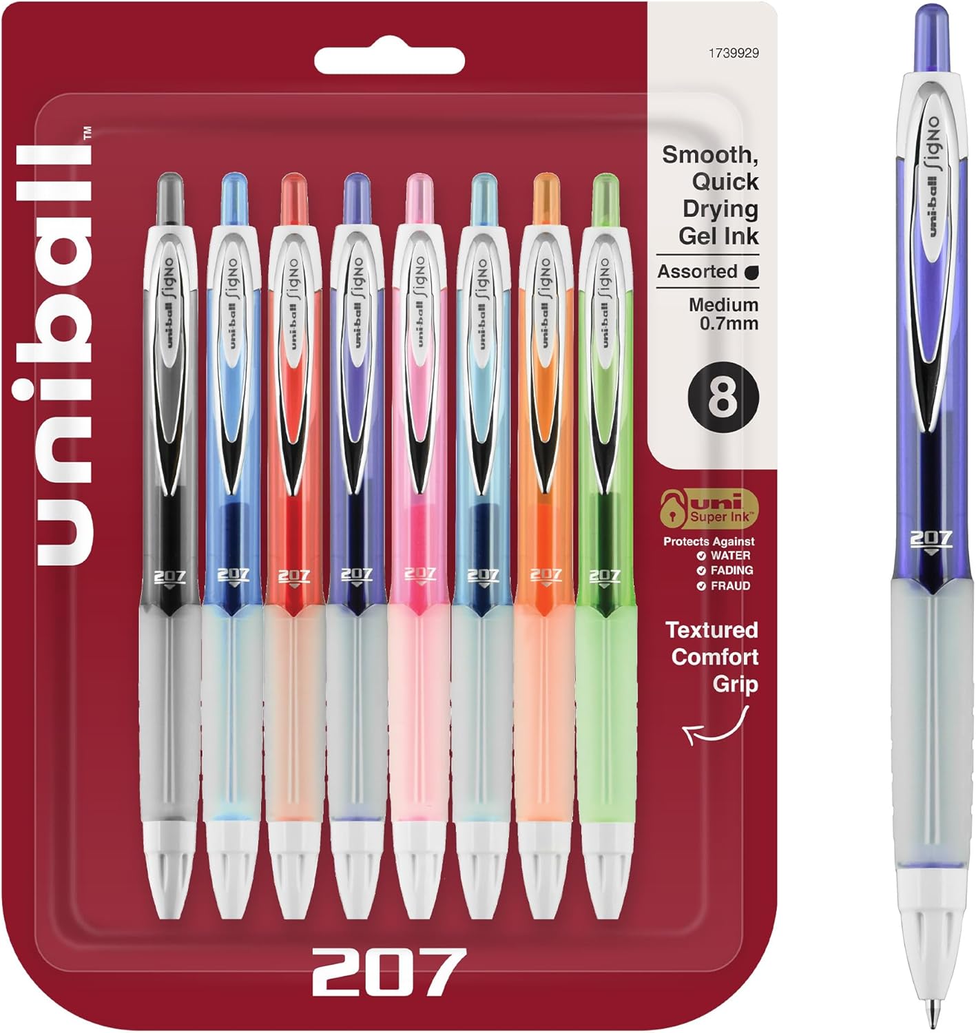 uniball 207 Plus+ Retractable Gel Pens, Medium Point (0.7mm), Black, 4 Pack
