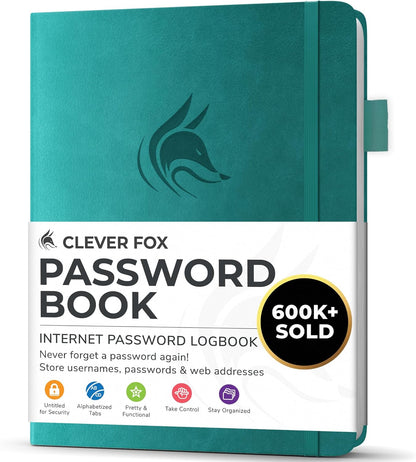 Clever Fox Password Book with alphabetical tabs. Internet Address Organizer Logbook. Small Pocket Password Keeper for Website Logins (Orange)