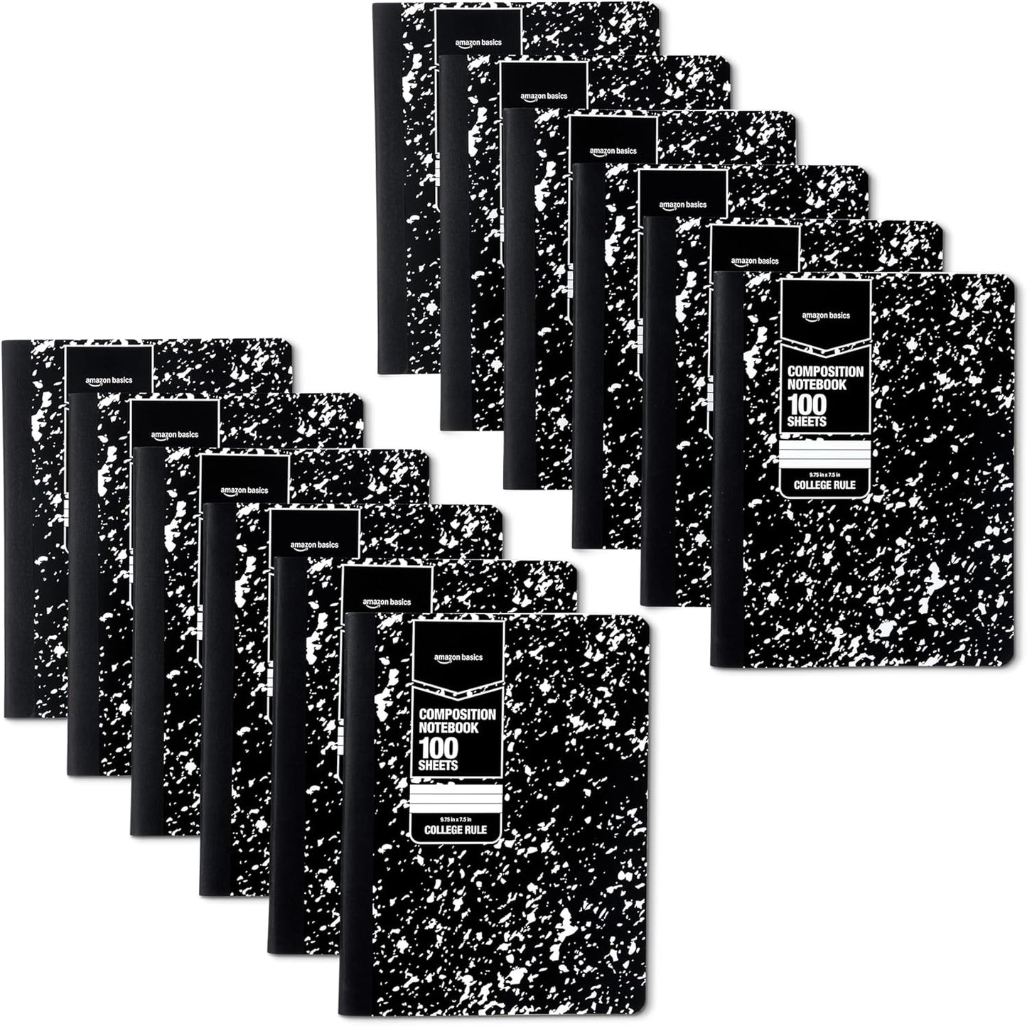 Amazon Basics Composition Notebook, College Ruled, 100 Sheets, 9.75" x 7.5", Assorted Marble Colors, 12-Pack