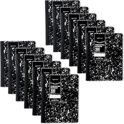 Amazon Basics Composition Notebook, College Ruled, 100 Sheets, 9.75" x 7.5", Assorted Marble Colors, 12-Pack