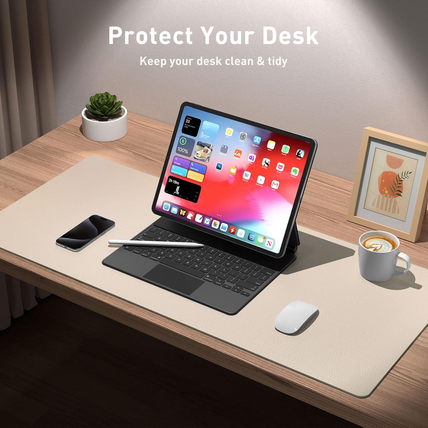 Aothia Non-Slip Waterproof PU Leather Desk Pad Protector for Mouse, Writing Desk, Office, Home, Laptop Blotter, 23.6" x 13.7", Black - Colors B