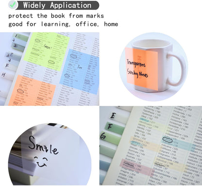 YOUDEFUL 1600pcs Translucent Sticky Note Tabs, Morandi Page Markers for Annotating Books,Repositionable Book Flags Tabs Strip with Binders, Clear Sticky Notes,Page Tabs,Index Tabs