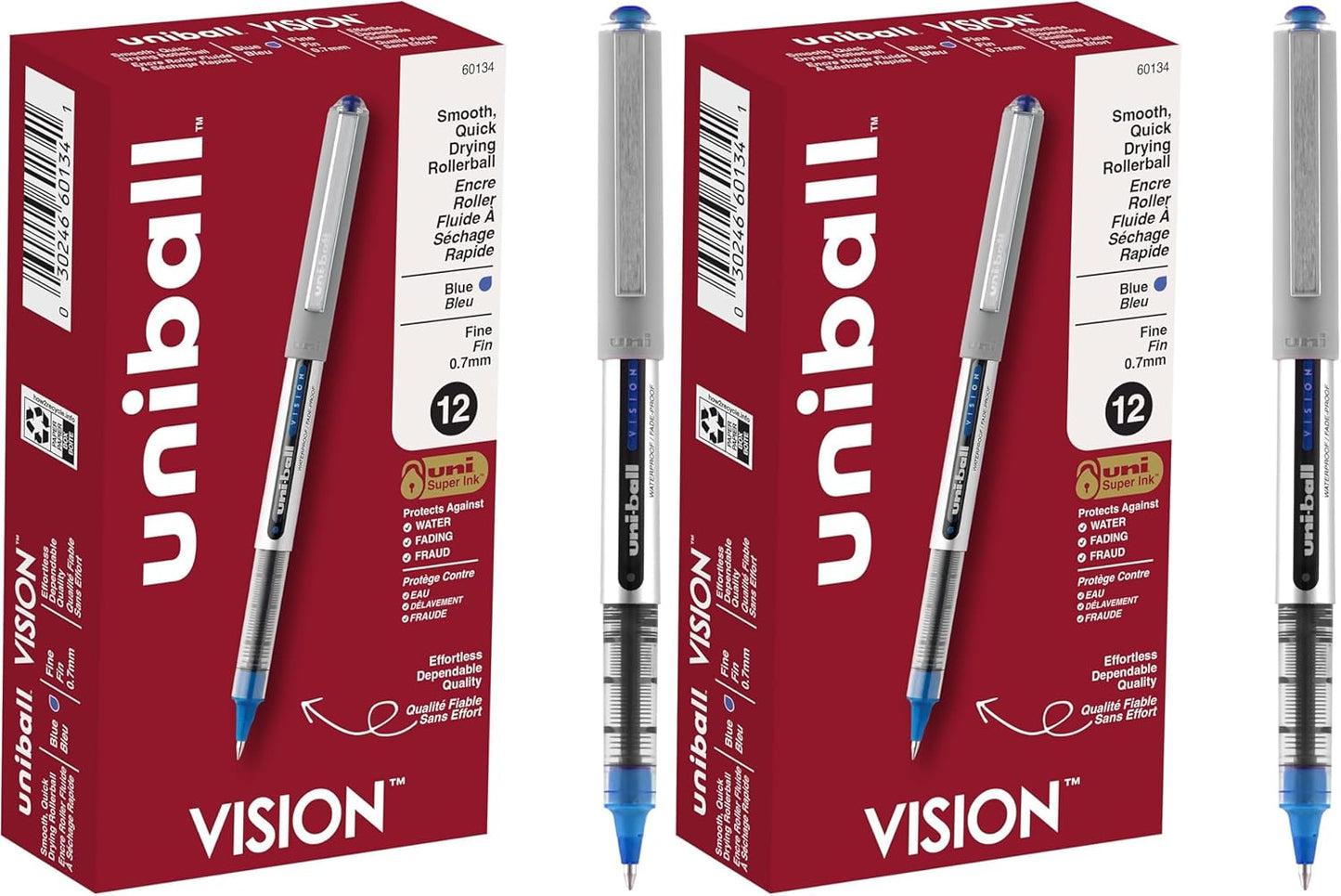 uni-ball Vision Stick Roller Ball Pens, Fine Point, Black Ink, Pack of 4