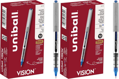 uni-ball Vision Stick Roller Ball Pens, Fine Point, Black Ink, Pack of 4